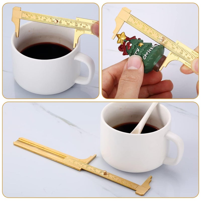 Konohan 4 Pcs Brass Vernier Caliper Pocket Handy Caliper Measuring Mini Tool Double Scale Sliding Gauge Metal Pocket Ruler for Bead Wire Jewels Rings Measurement - Image 5